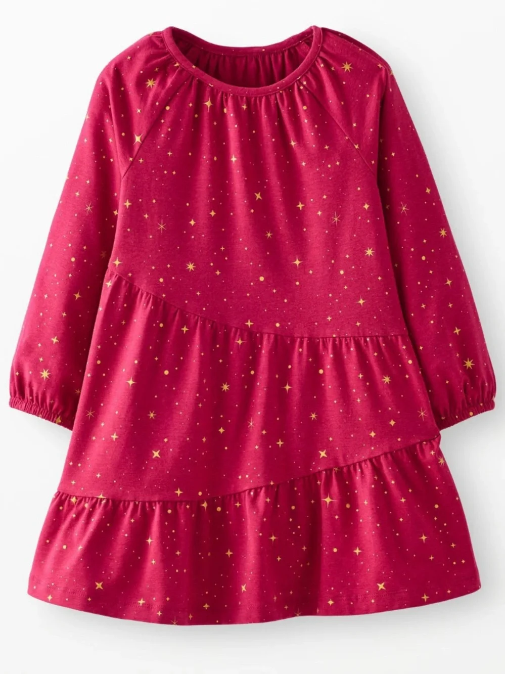 Hanna Andersson Red and Gold Long Sleeve Sparkle Tiered Dress, Size 4